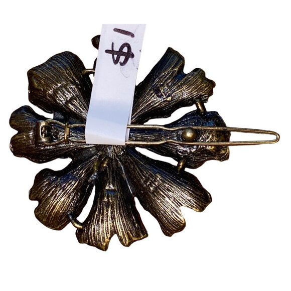 Vintage Bronze Flower Hair Clip With Rhinestone Center - Picture 2 of 3